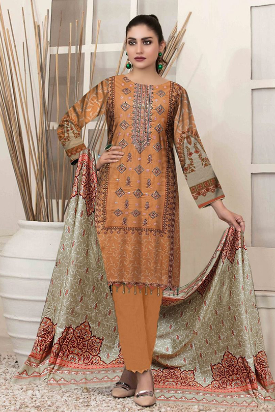 GUL AHMED 3PC UNSTITCHED PRINTED LAWN SUIT WITH LAWN DUPATTA D-100