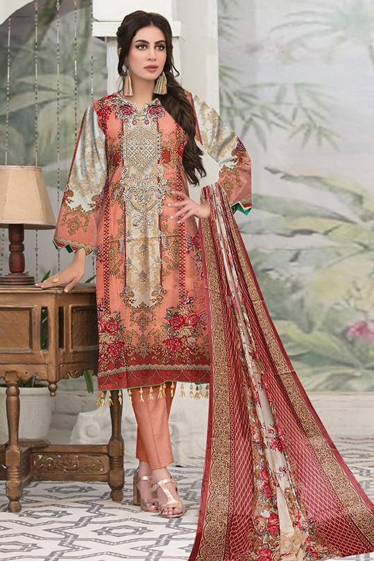 GUL AHMED 3PC UNSTITCHED PRINTED LAWN SUIT WITH LAWN DUPATTA D-096B
