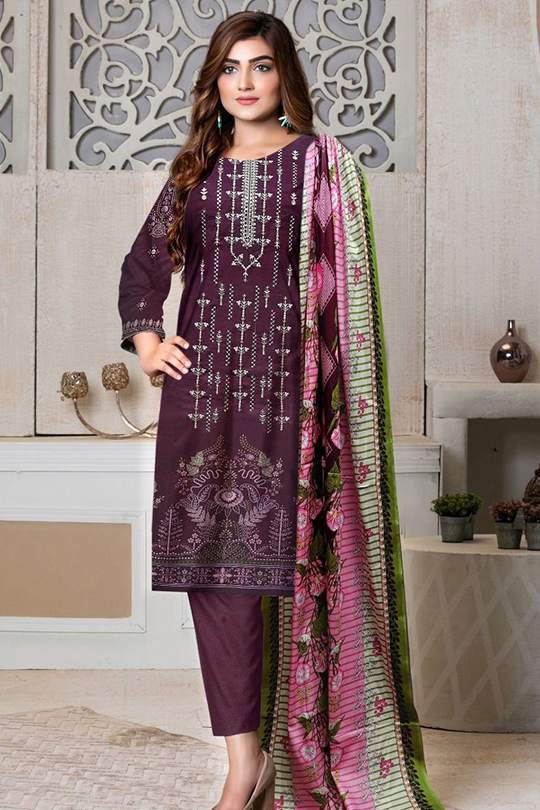GUL AHMED 3PC UNSTITCHED PRINTED LAWN SUIT WITH LAWN DUPATTA D-112